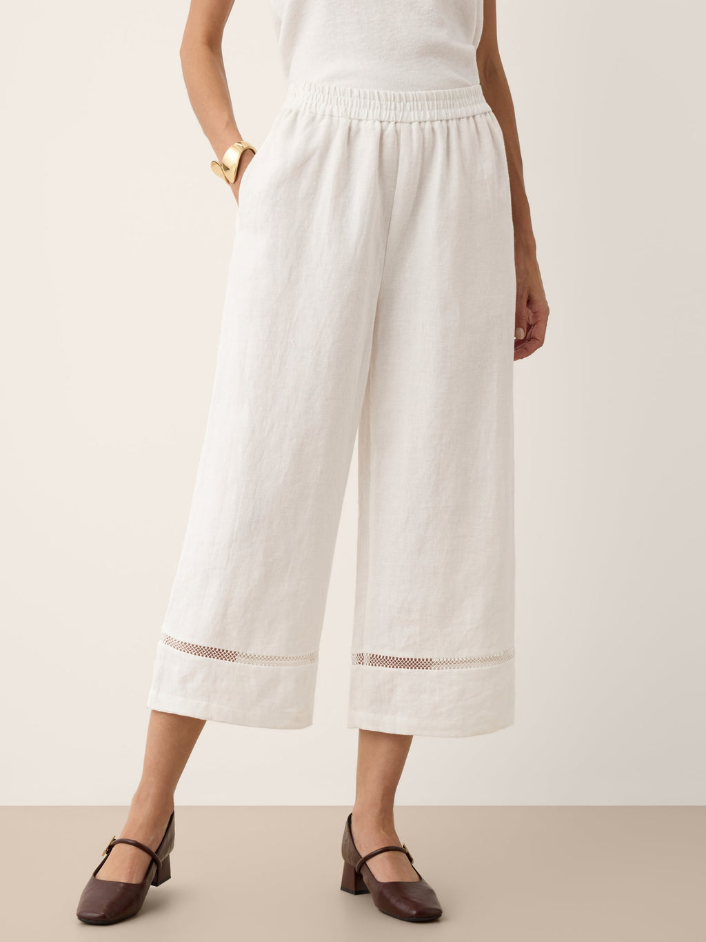 100% Linen Lace Trim Cropped Pants GILLIAN