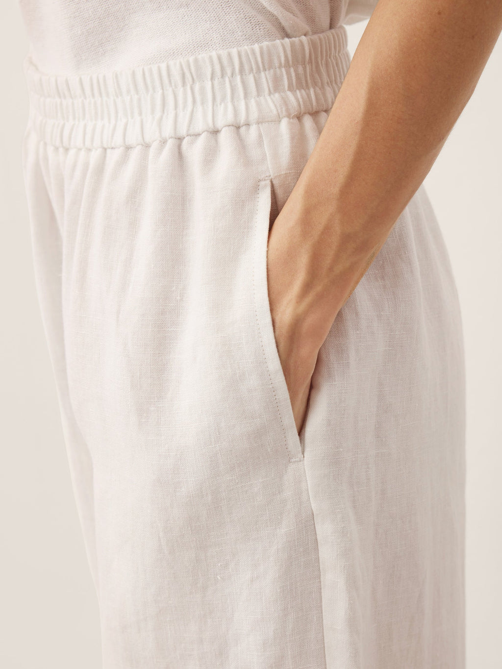 100% Linen Lace Trim Cropped Pants GILLIAN