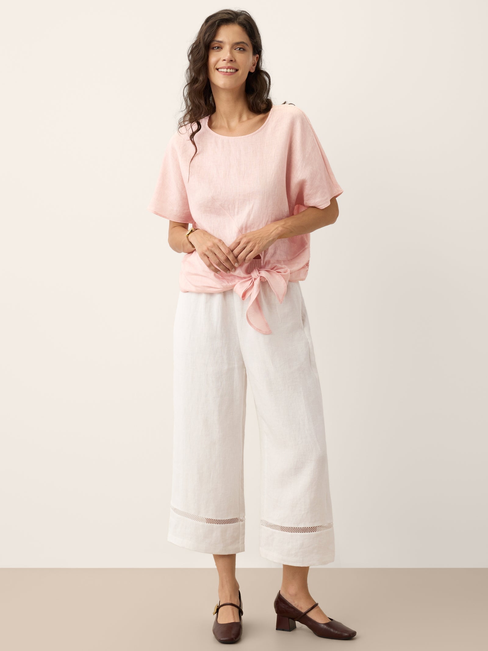 100% Linen Lace Trim Cropped Pants GILLIAN